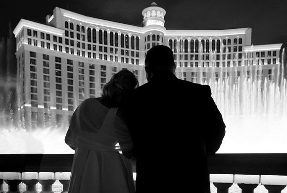 Couple photographed during a wedding photo shoot on the Las Vegas Strip