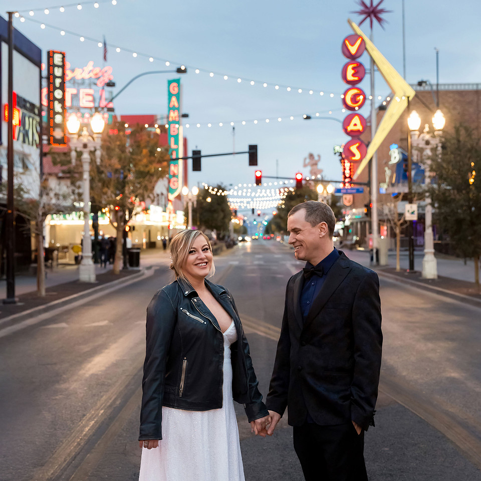 Couple photographed during a wedding photo shoot on the Las Vegas Strip