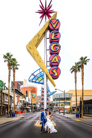 Couple photographed during a wedding photo shoot on the Las Vegas Strip