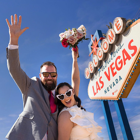 Couple photographed during a wedding photo shoot on the Las Vegas Strip