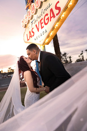 Couple photographed during a wedding photo shoot on the Las Vegas Strip