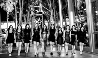Friends posing together during a bachelorette photo shoot on the Las Vegas Strip