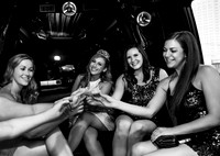 Friends posing together during a bachelorette photo shoot on the Las Vegas Strip