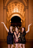 Friends posing together during a bachelorette photo shoot on the Las Vegas Strip
