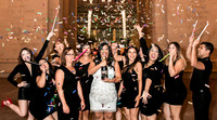 Friends posing together during a bachelorette photo shoot on the Las Vegas Strip