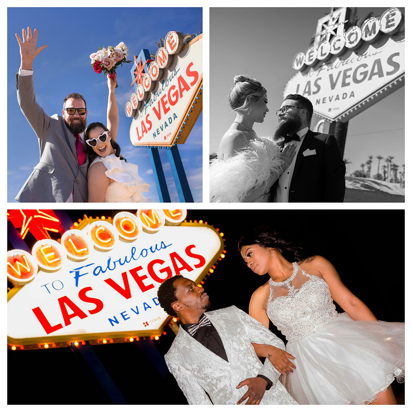 Couples getting married at the Fabulous Las Vegas Sign.