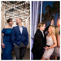 Couples enjoying anniversary photo sessions beneath Las Vegas lights and modern Strip architecture.