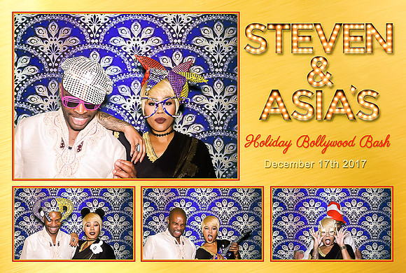 Guests posing in a photo booth with props at a Las Vegas event